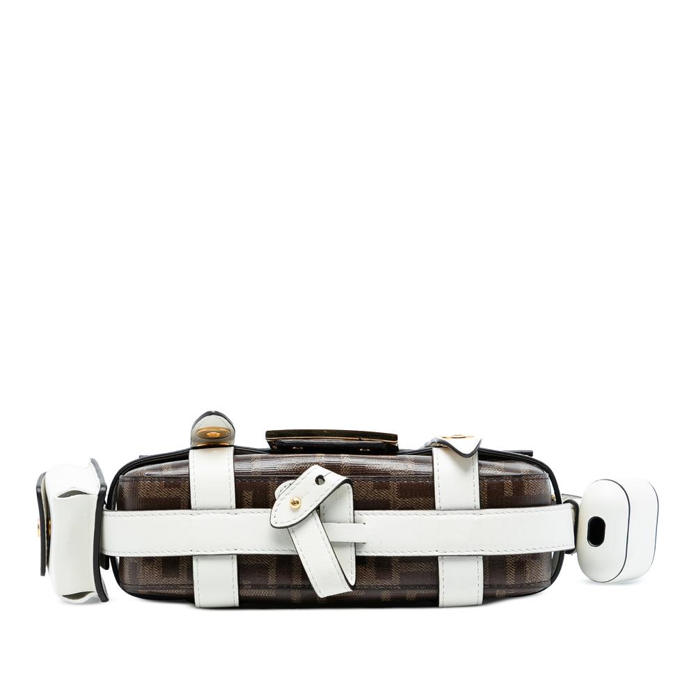 Fendi B Fendi Brown Coated Canvas Fabric Mini Zucca Glazed Cage Baguette Satchel Italy