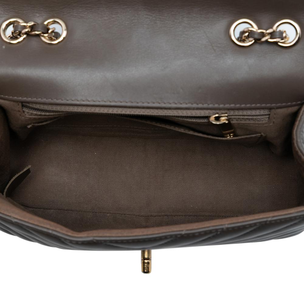 Chanel B Chanel Brown Taupe Lambskin Leather Leather Small Chevron Lambskin Statement Flap France