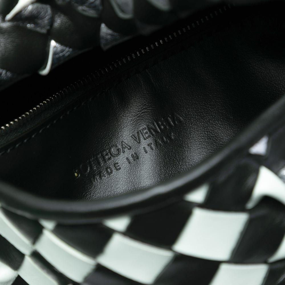 Bottega Veneta AB Bottega Veneta Black Calf Leather Small Bicolor skin Intrecciato Hop Hobo Italy