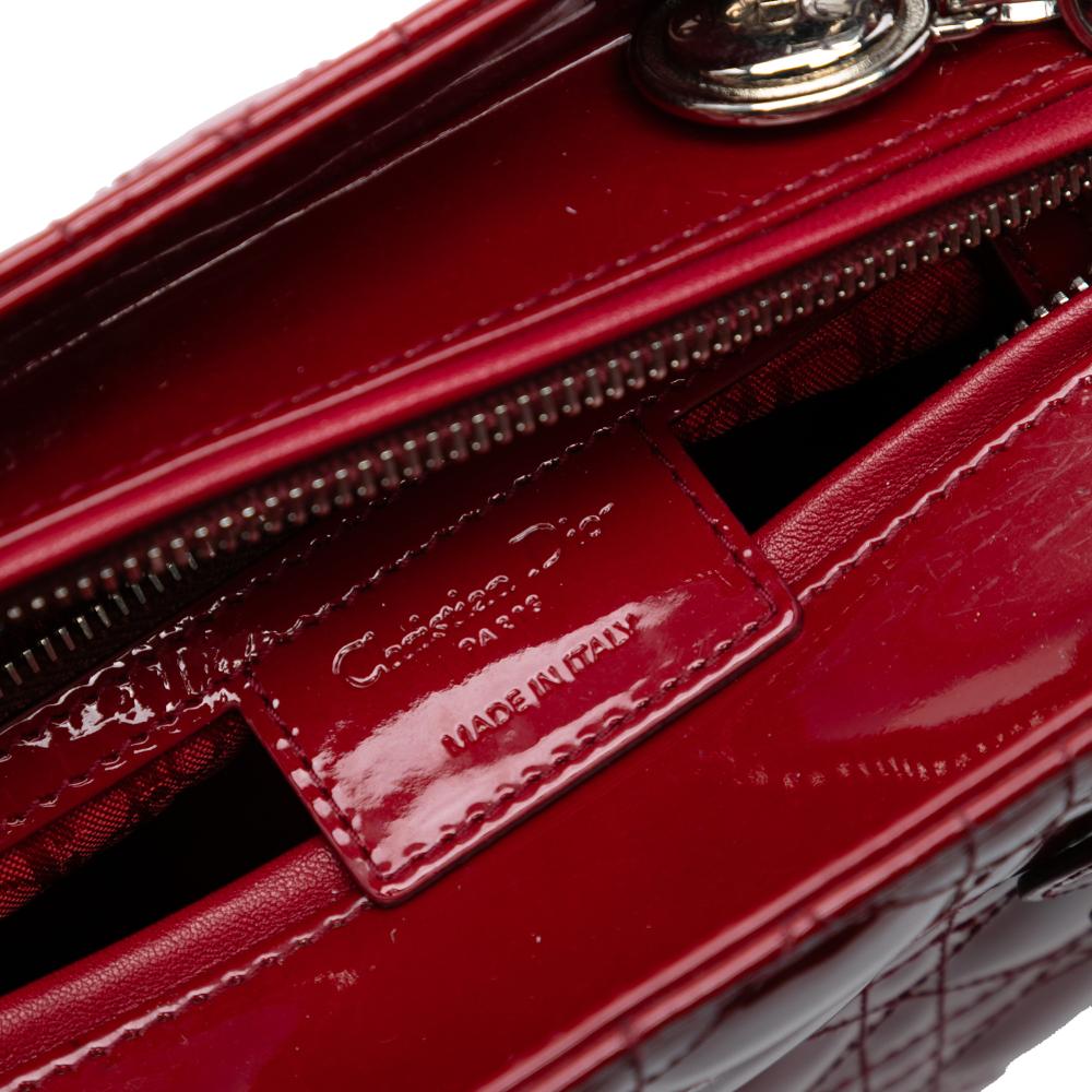 Christian Dior B Dior Red Patent Leather Leather Medium Patent Cannage Lady Dior Italy