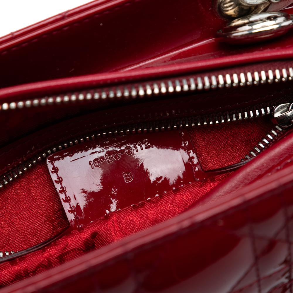 Christian Dior B Dior Red Patent Leather Leather Medium Patent Cannage Lady Dior Italy