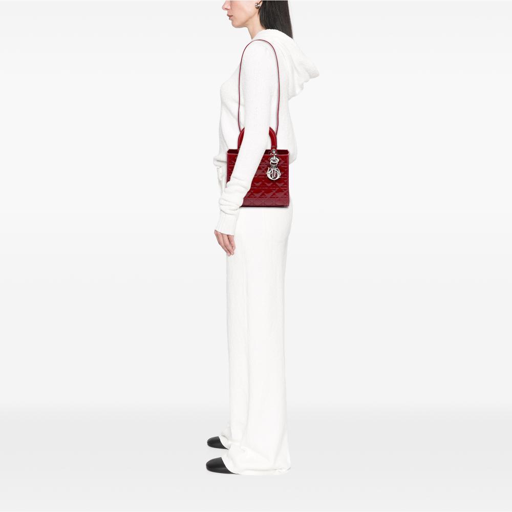 Christian Dior B Dior Red Patent Leather Leather Medium Patent Cannage Lady Dior Italy