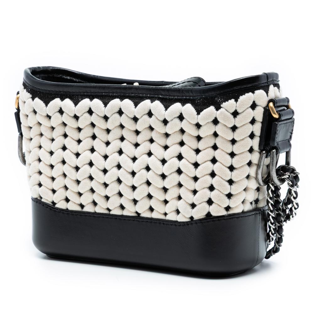 Chanel AB Chanel Black with White Ivory Calf Leather Small Knit and skin Gabrielle Hobo France