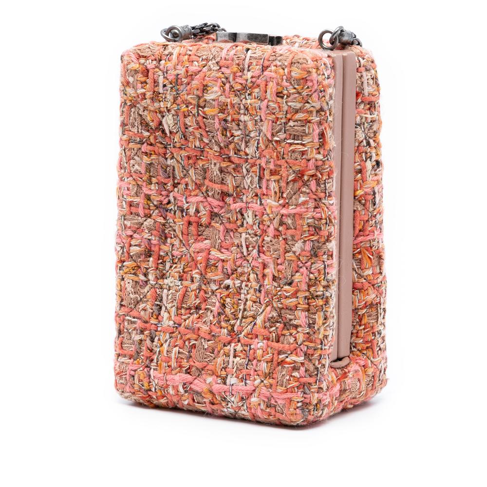 Chanel AB Chanel Pink Salmon Tweed Fabric CC Chain Vertical Box Crossbody Italy