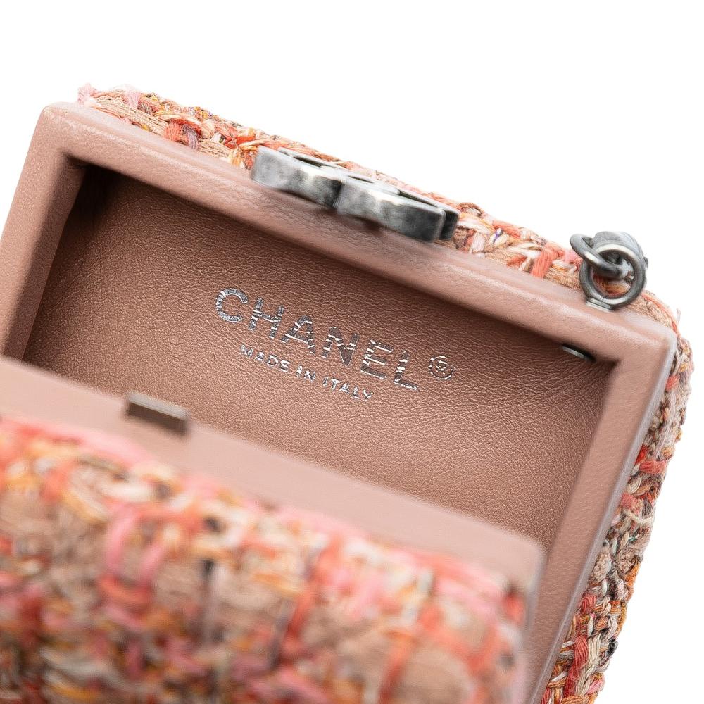 Chanel AB Chanel Pink Salmon Tweed Fabric CC Chain Vertical Box Crossbody Italy