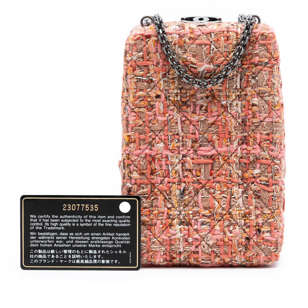 Chanel AB Chanel Pink Salmon Tweed Fabric CC Chain Vertical Box Crossbody Italy
