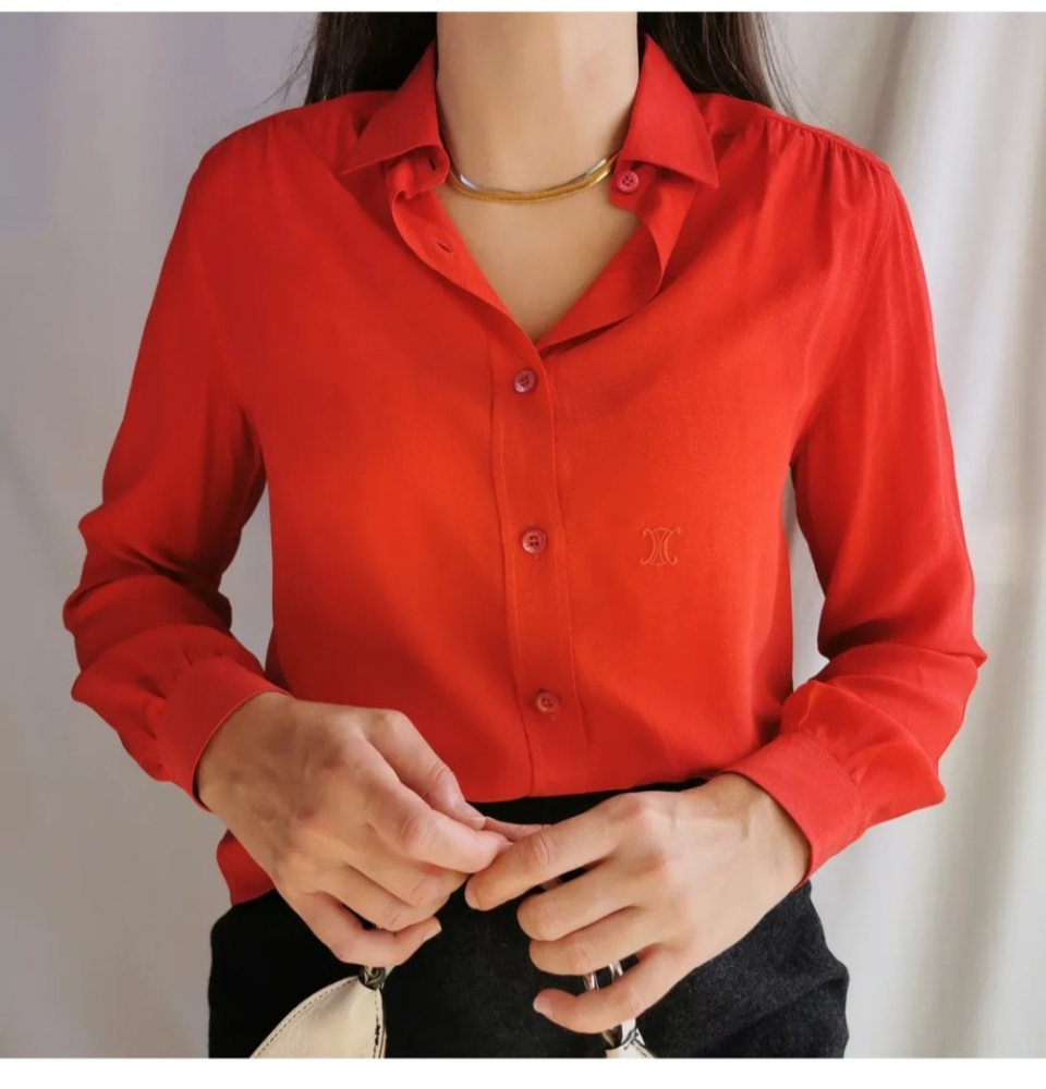 Celine Red silk blouse