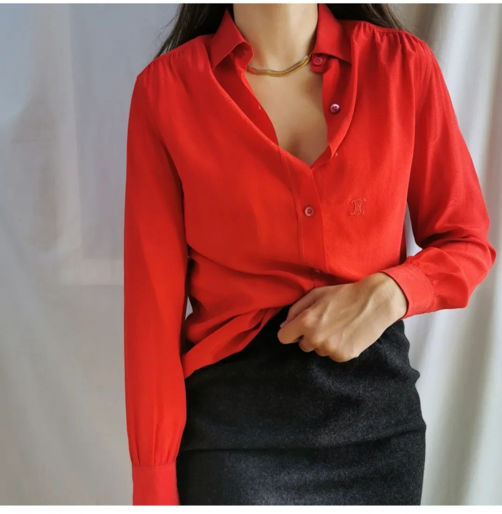 Celine Red silk blouse