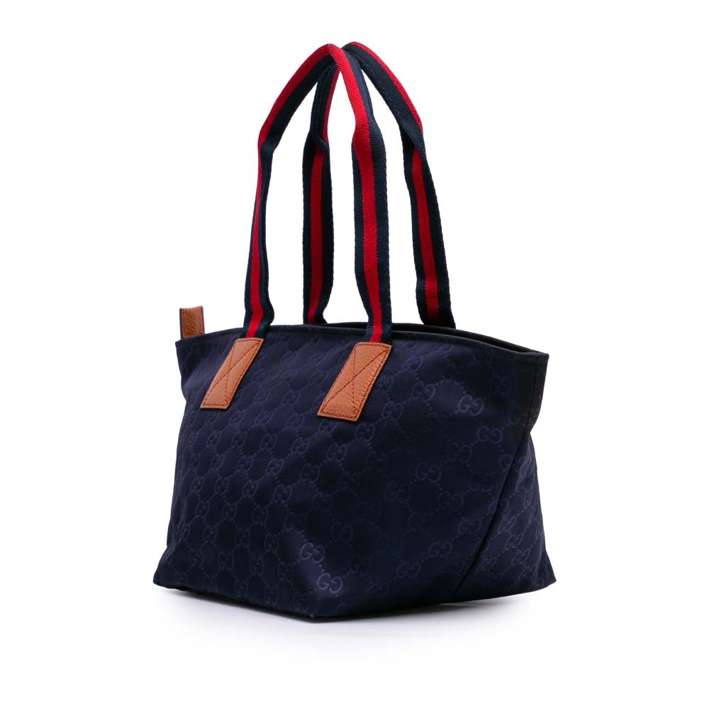 Gucci B Gucci Blue Nylon Fabric GG Web Tote Italy