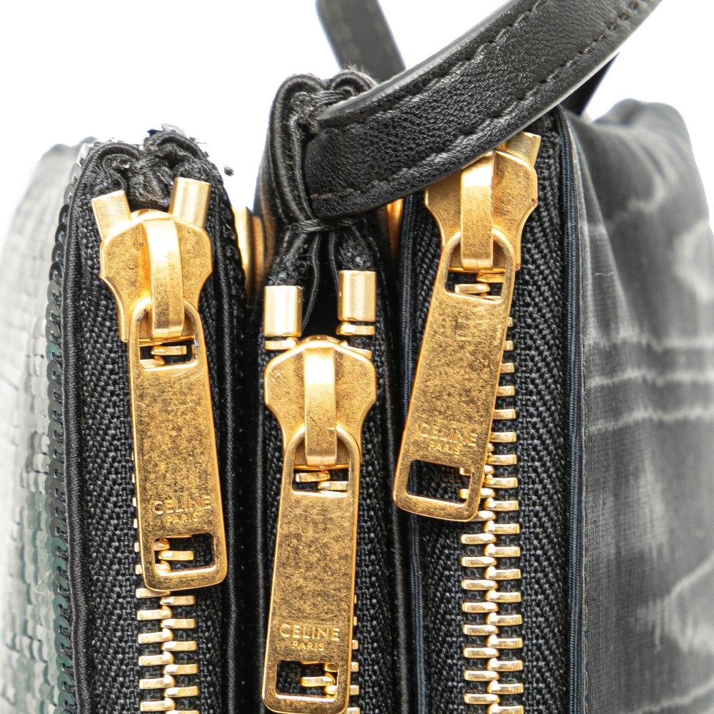 Celine B Celine Black Mesh Fabric Small Sequin Trio Crossbody Italy