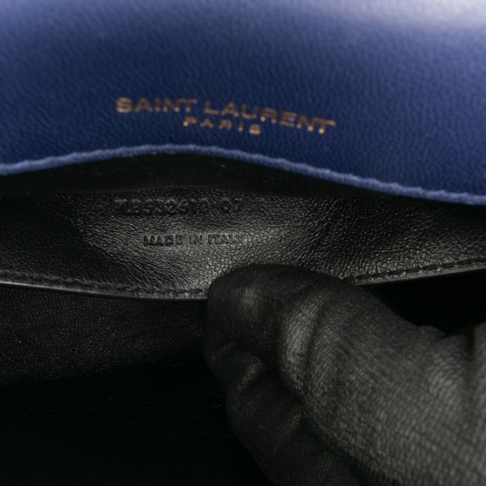 Saint Laurent B Saint Laurent Blue Lambskin Leather Leather Medium Lambskin Monogram Vicky Chain Bag Italy
