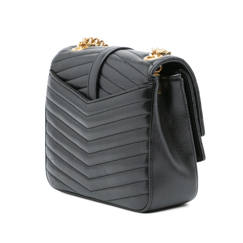 Saint Laurent AB Saint Laurent Black Lambskin Leather Leather Small Chevron Lambskin Monogram Sulpice Bag Italy