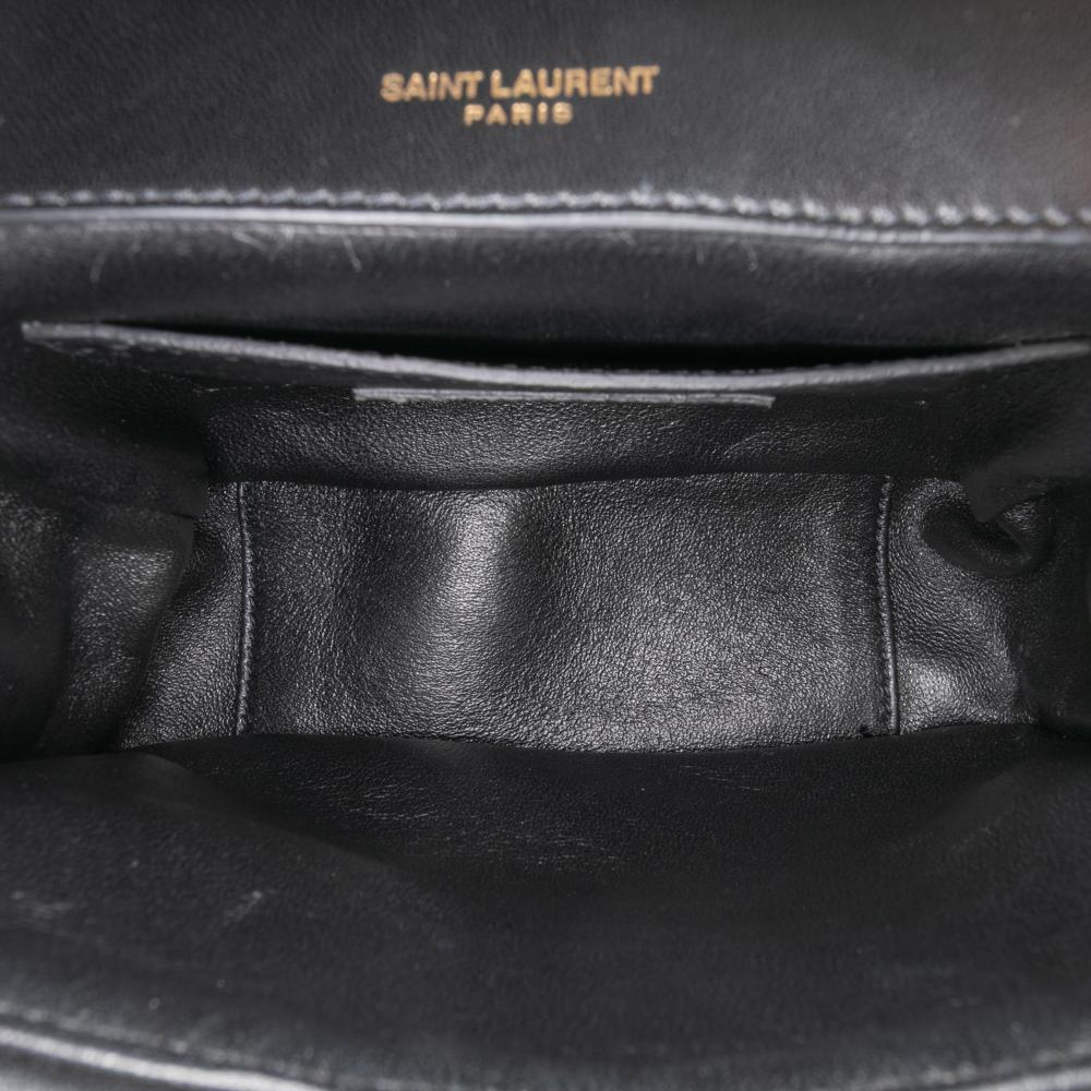 Saint Laurent AB Saint Laurent Black Lambskin Leather Leather Small Chevron Lambskin Monogram Sulpice Bag Italy