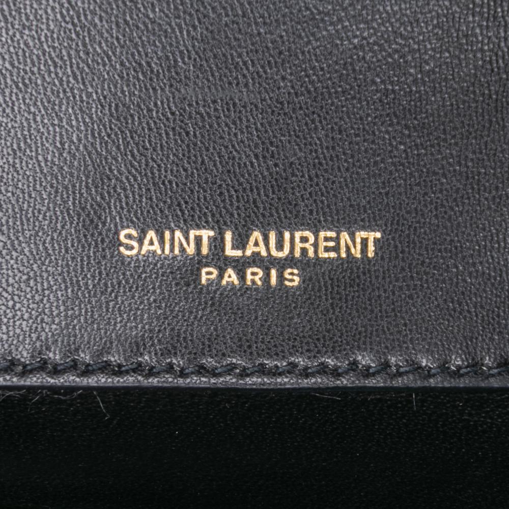 Saint Laurent AB Saint Laurent Black Lambskin Leather Leather Small Chevron Lambskin Monogram Sulpice Bag Italy