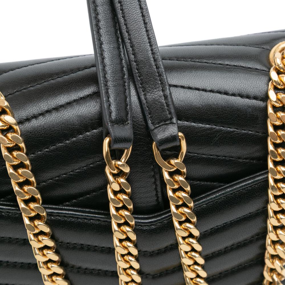 Saint Laurent AB Saint Laurent Black Lambskin Leather Leather Small Chevron Lambskin Monogram Sulpice Bag Italy