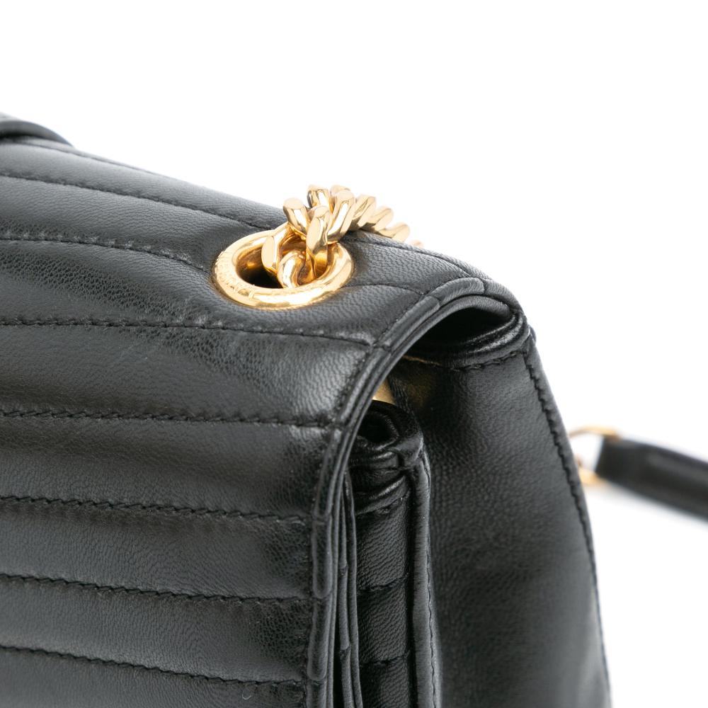 Saint Laurent AB Saint Laurent Black Lambskin Leather Leather Small Chevron Lambskin Monogram Sulpice Bag Italy