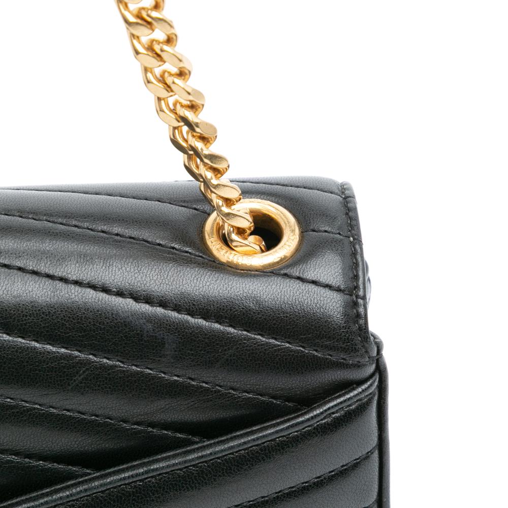 Saint Laurent AB Saint Laurent Black Lambskin Leather Leather Small Chevron Lambskin Monogram Sulpice Bag Italy