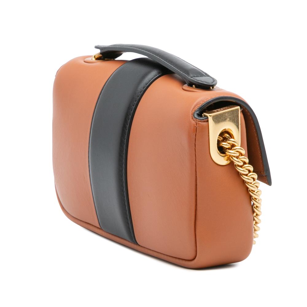 Fendi AB Fendi Brown Nappa Leather Leather Mini Bicolor Nappa Apolo Chain Baguette Shoulder Bag Italy