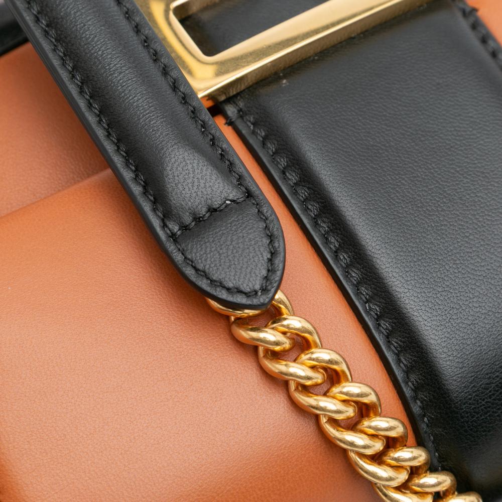 Fendi AB Fendi Brown Nappa Leather Leather Mini Bicolor Nappa Apolo Chain Baguette Shoulder Bag Italy