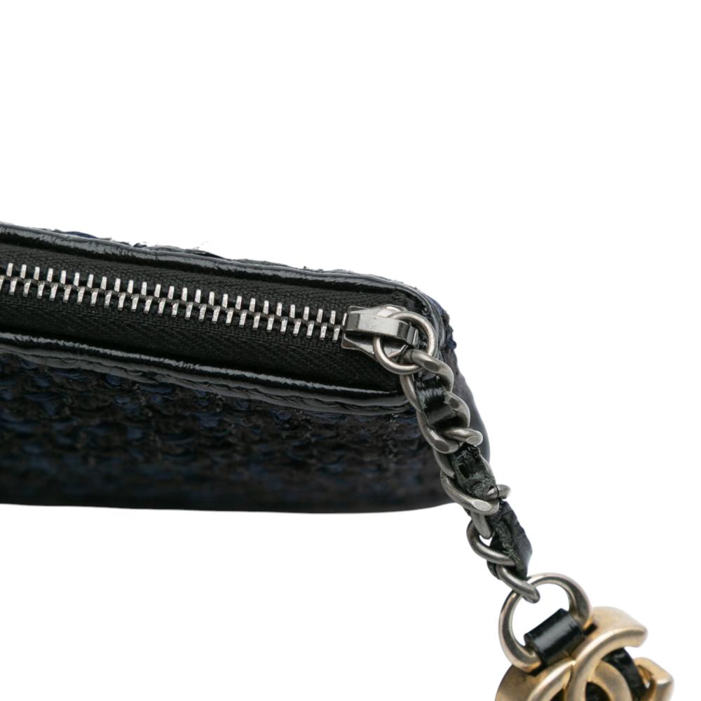 Chanel AB Chanel Blue Midnight Blue Tweed Fabric Medium and Calfskin Gabrielle O Case Clutch Italy