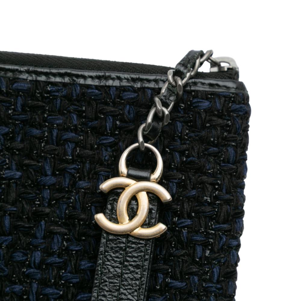 Chanel AB Chanel Blue Midnight Blue Tweed Fabric Medium and Calfskin Gabrielle O Case Clutch Italy