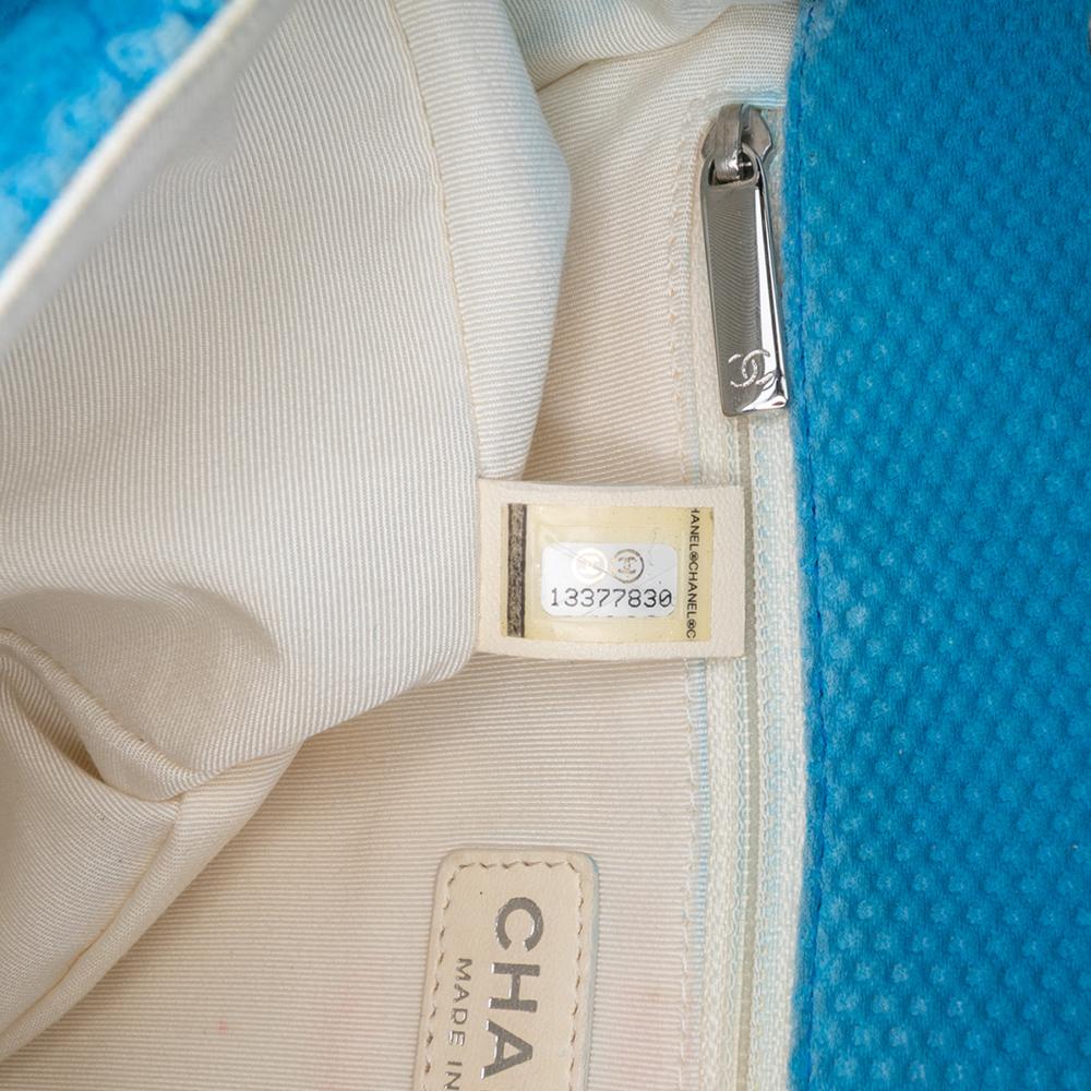 Chanel B Chanel Blue with Yellow Cotton Fabric Medium Quilted Perforated Jersey Single Flap Italy