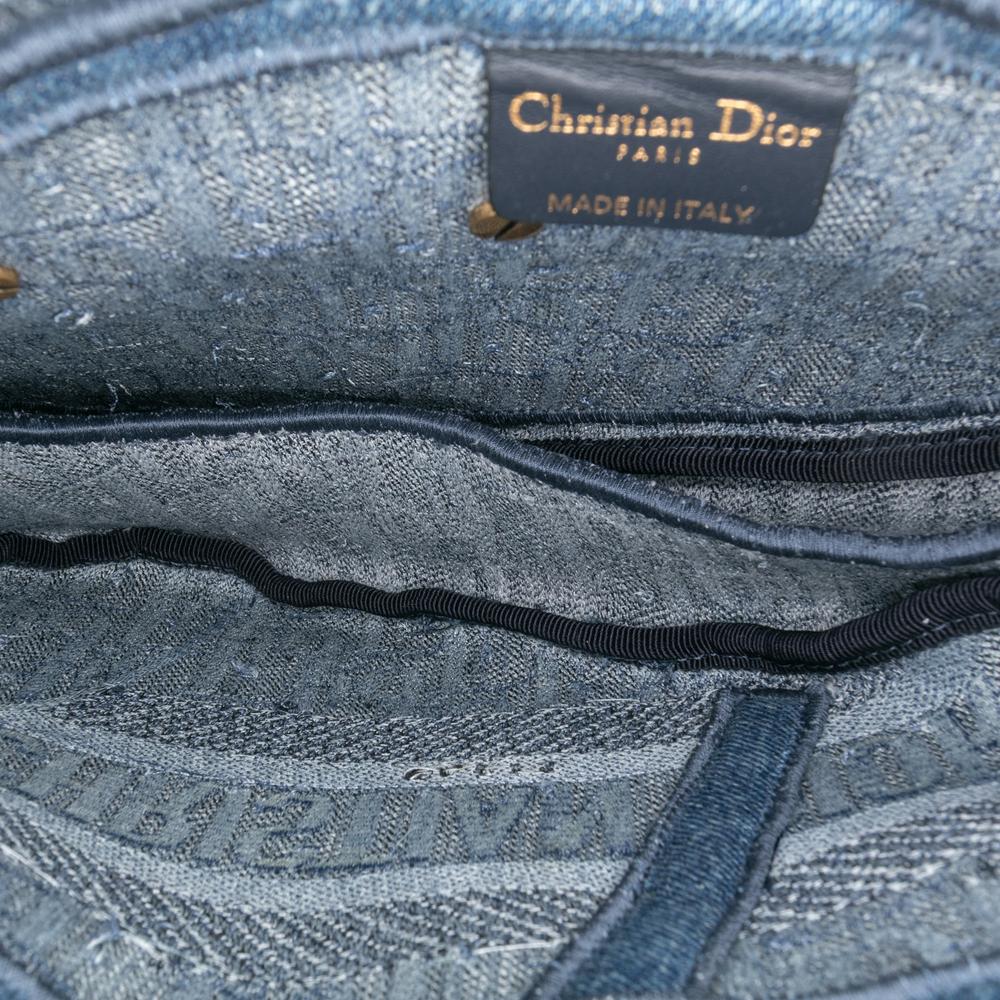 Christian Dior B Dior Blue Denim Fabric Oblique Embroidered Saddle Bag Italy