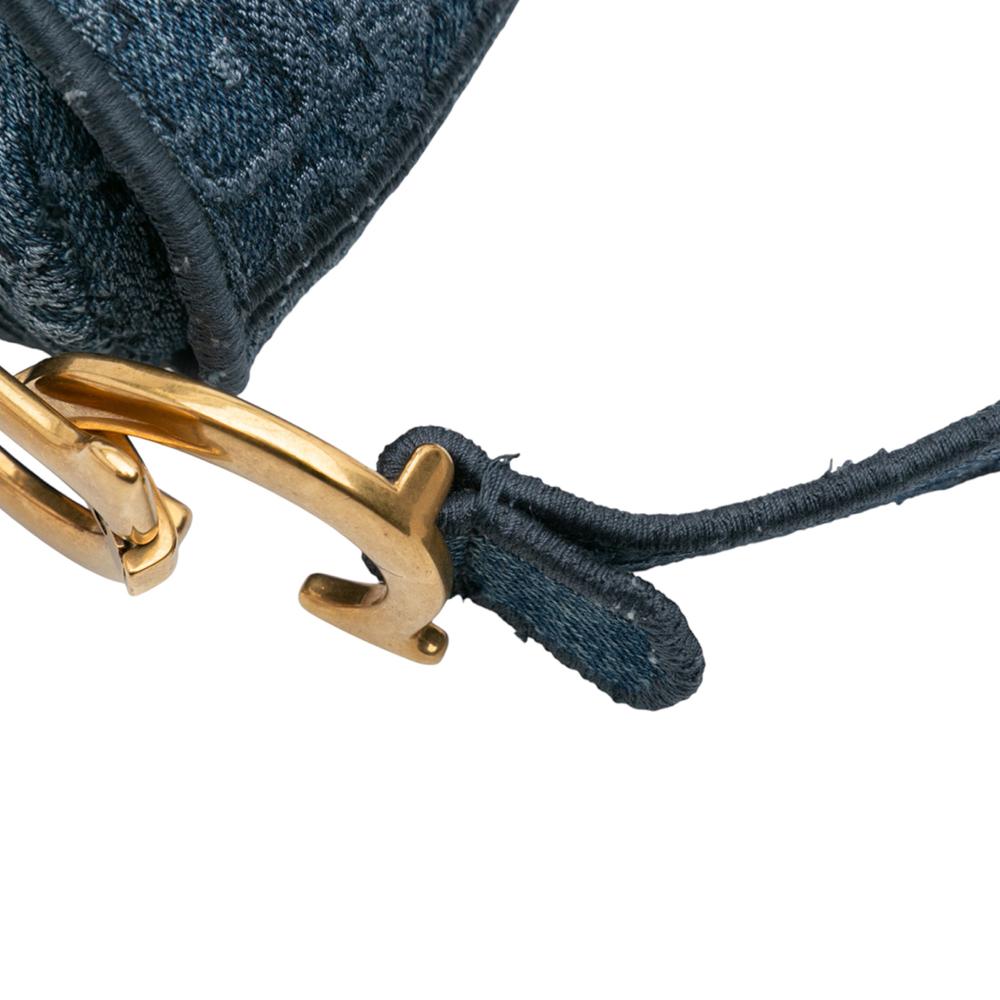 Christian Dior B Dior Blue Denim Fabric Oblique Embroidered Saddle Bag Italy