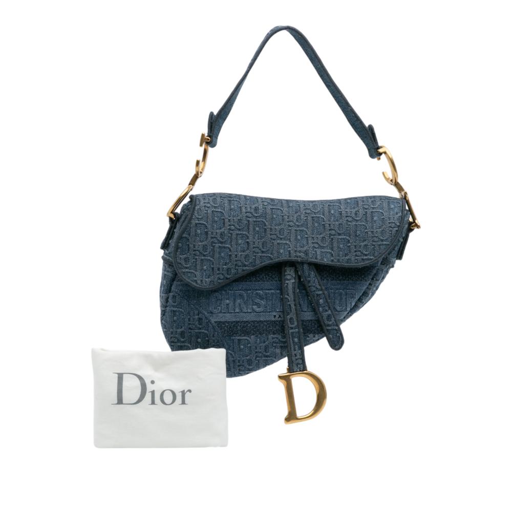 Christian Dior B Dior Blue Denim Fabric Oblique Embroidered Saddle Bag Italy