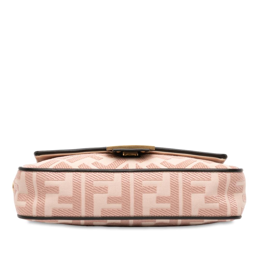 Fendi B Fendi Pink Light Pink Canvas Fabric Zucca Embroidered Baguette Satchel Italy