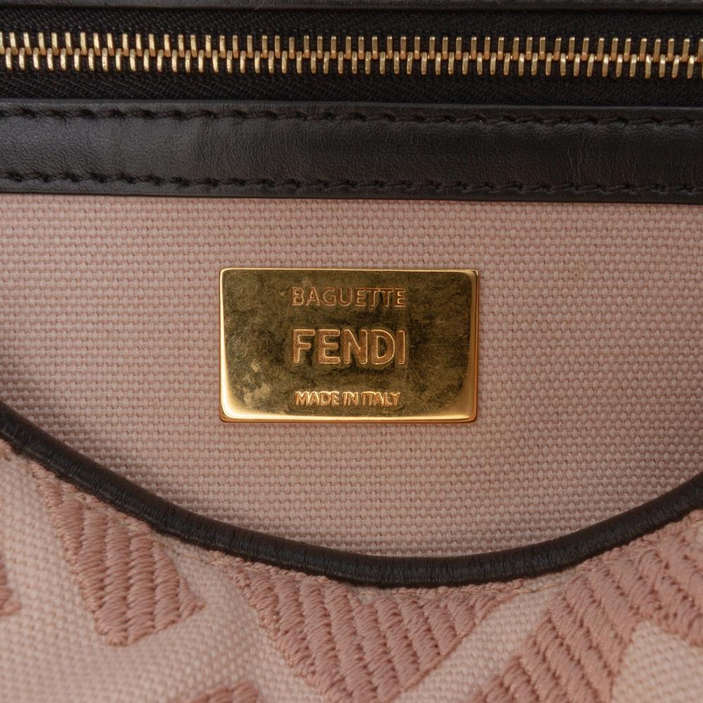 Fendi B Fendi Pink Light Pink Canvas Fabric Zucca Embroidered Baguette Satchel Italy