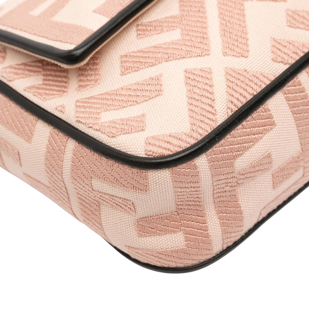 Fendi B Fendi Pink Light Pink Canvas Fabric Zucca Embroidered Baguette Satchel Italy