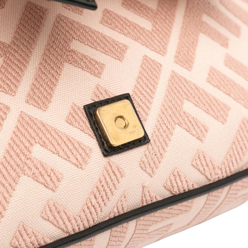 Fendi B Fendi Pink Light Pink Canvas Fabric Zucca Embroidered Baguette Satchel Italy