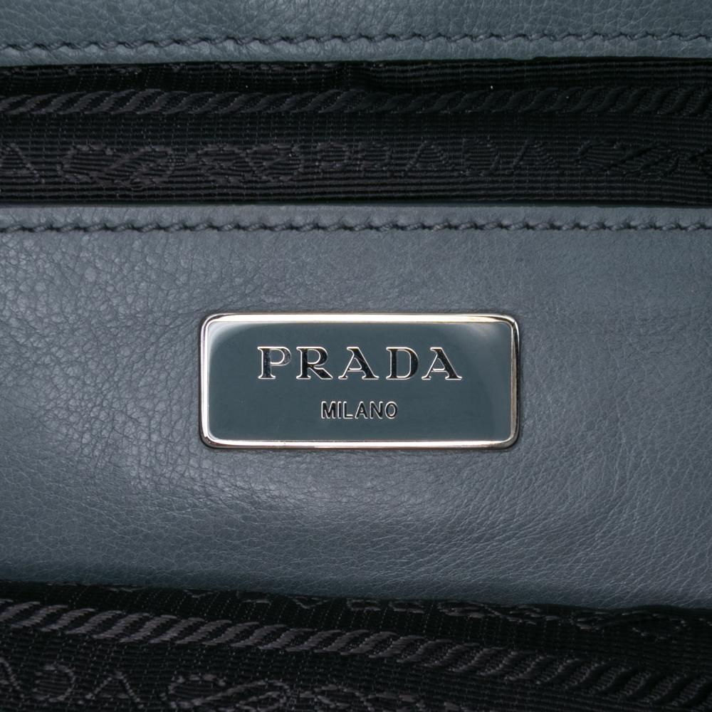 Prada B Prada Gray Dark Gray Calf Leather Glace Twin Pocket Satchel Italy