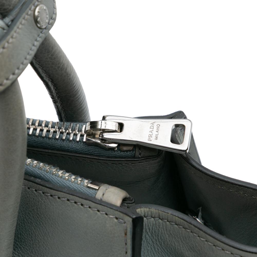 Prada B Prada Gray Dark Gray Calf Leather Glace Twin Pocket Satchel Italy