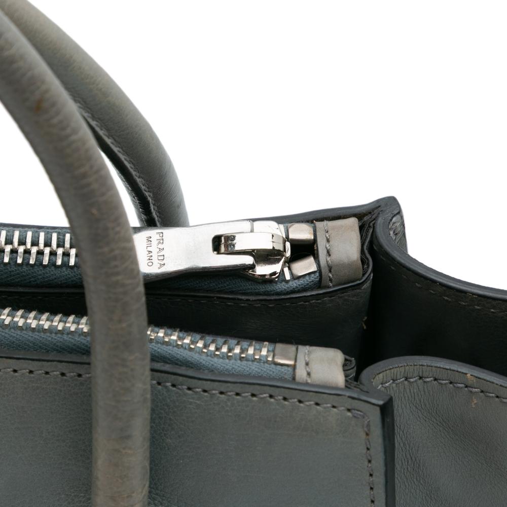 Prada B Prada Gray Dark Gray Calf Leather Glace Twin Pocket Satchel Italy