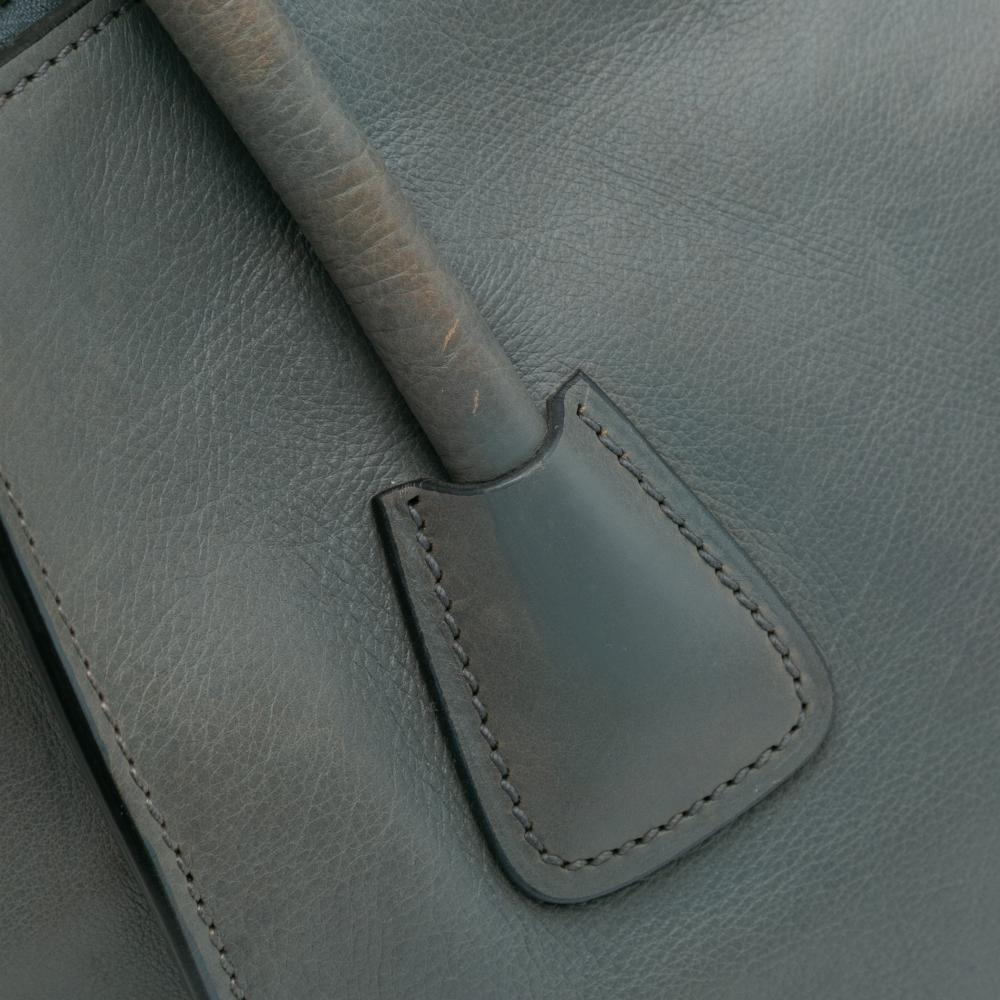 Prada B Prada Gray Dark Gray Calf Leather Glace Twin Pocket Satchel Italy