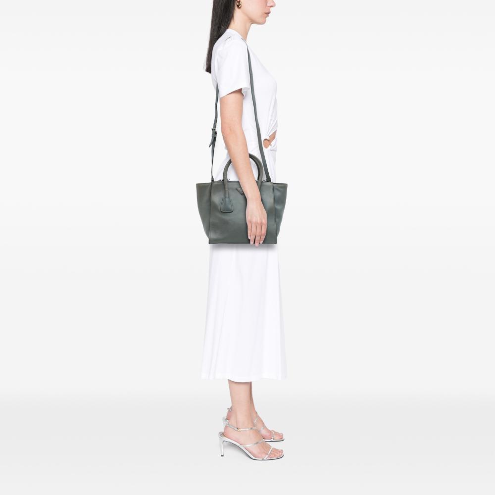 Prada B Prada Gray Dark Gray Calf Leather Glace Twin Pocket Satchel Italy