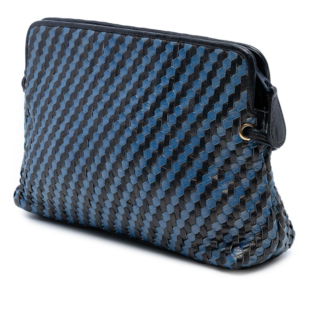 Fendi B Fendi Blue with Black Calf Leather Woven FF Crossbody Italy