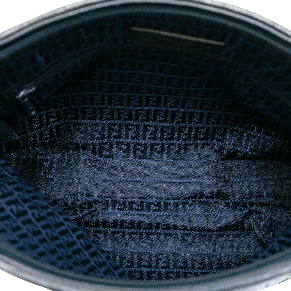 Fendi B Fendi Blue with Black Calf Leather Woven FF Crossbody Italy