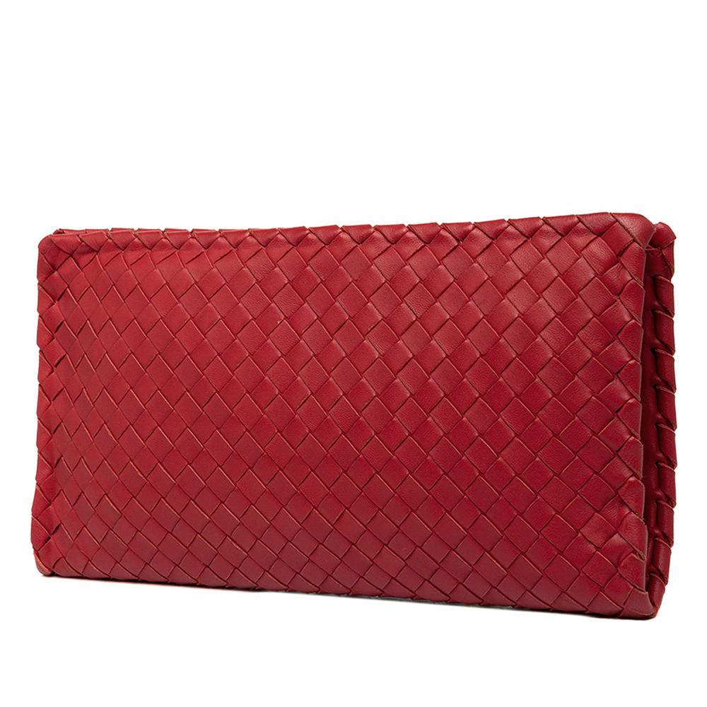 Bottega Veneta B Bottega Veneta Red Nappa Leather Leather Nappa Intrecciato Turn Lock Clutch Italy