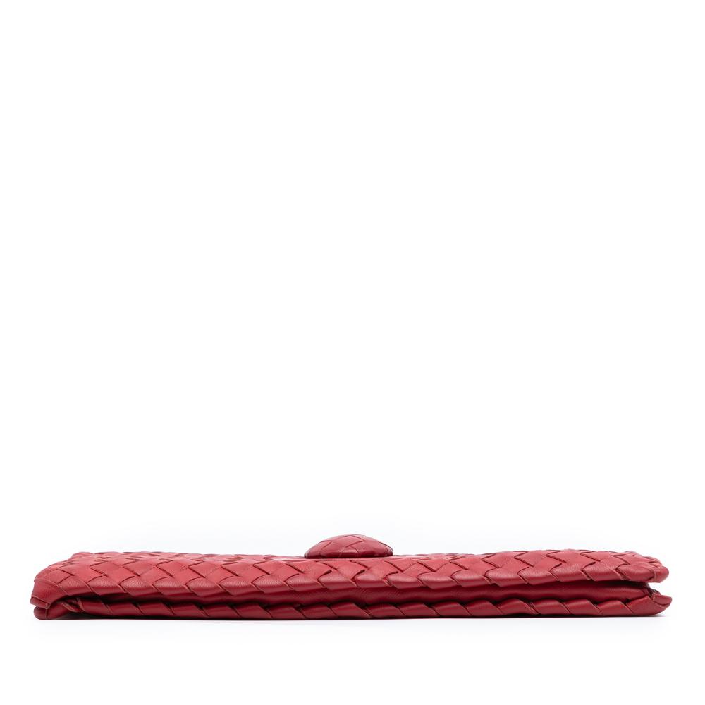 Bottega Veneta B Bottega Veneta Red Nappa Leather Leather Nappa Intrecciato Turn Lock Clutch Italy