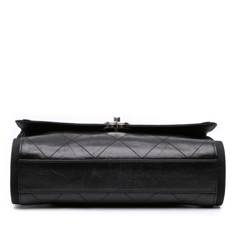 Chanel B Chanel Black Calf Leather CC Quilted Crumpled skin and Grosgrain Flap Italy