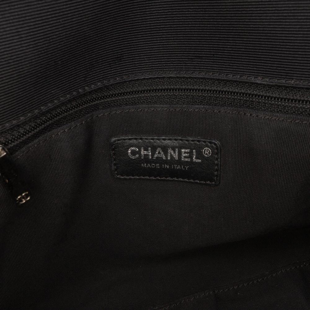 Chanel B Chanel Black Calf Leather CC Quilted Crumpled skin and Grosgrain Flap Italy