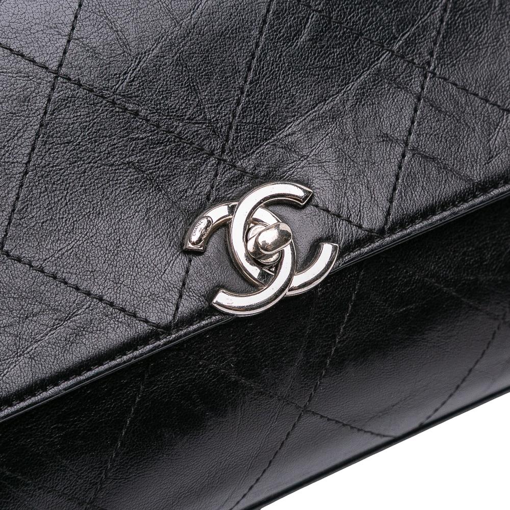 Chanel B Chanel Black Calf Leather CC Quilted Crumpled skin and Grosgrain Flap Italy