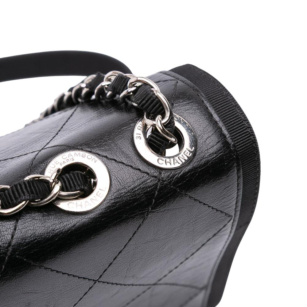 Chanel B Chanel Black Calf Leather CC Quilted Crumpled skin and Grosgrain Flap Italy