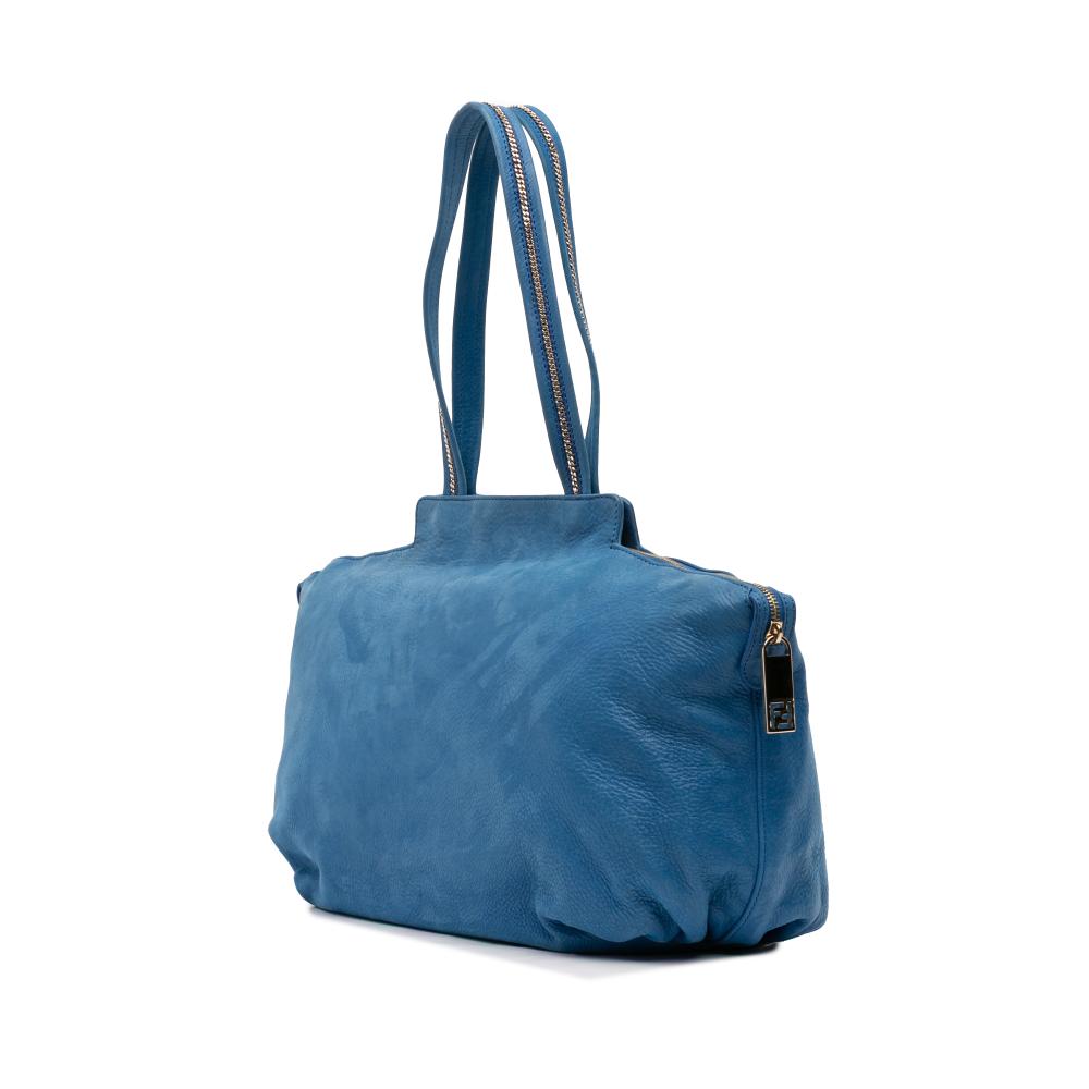 Fendi B Fendi Blue Nubuck Leather Leather Medium FF Nubuck Chains Tote Italy