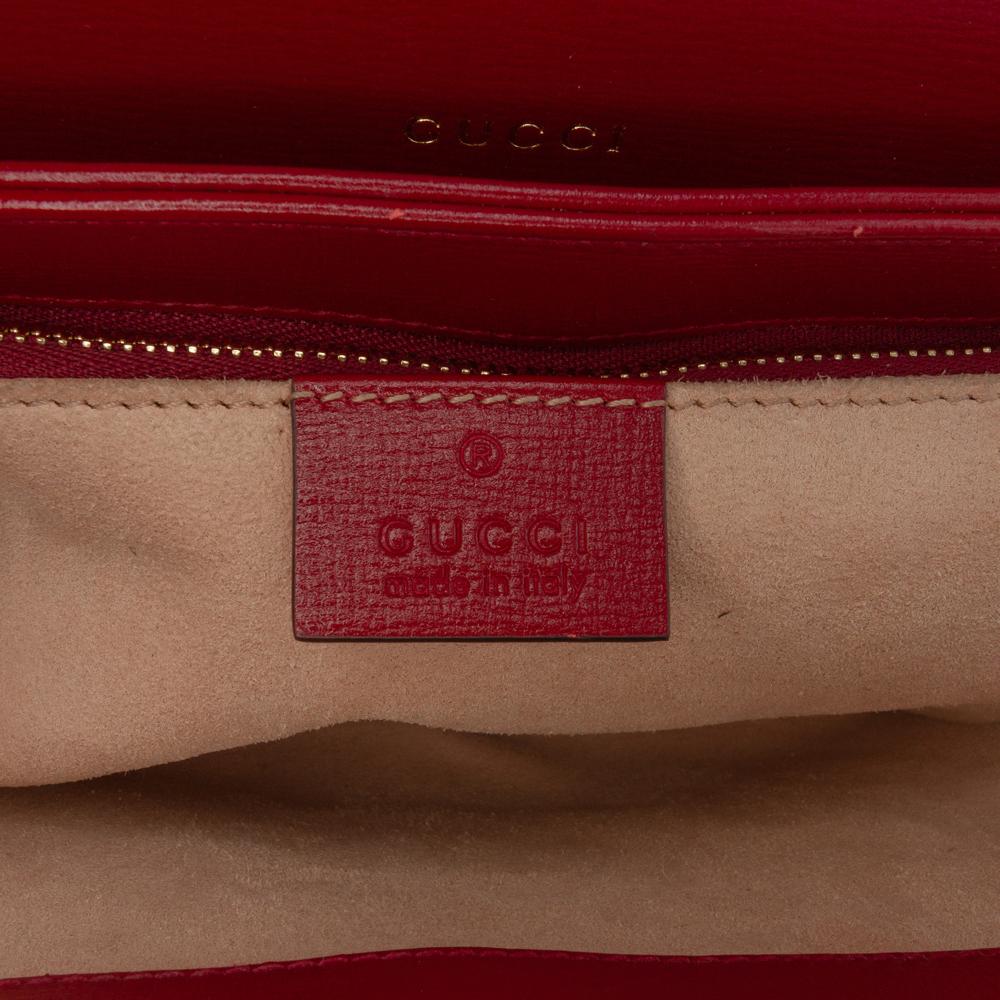 Gucci B Gucci Brown Beige with Red Coated Canvas Fabric Medium GG Supreme Horsebit 1955 Shoulder Bag Italy