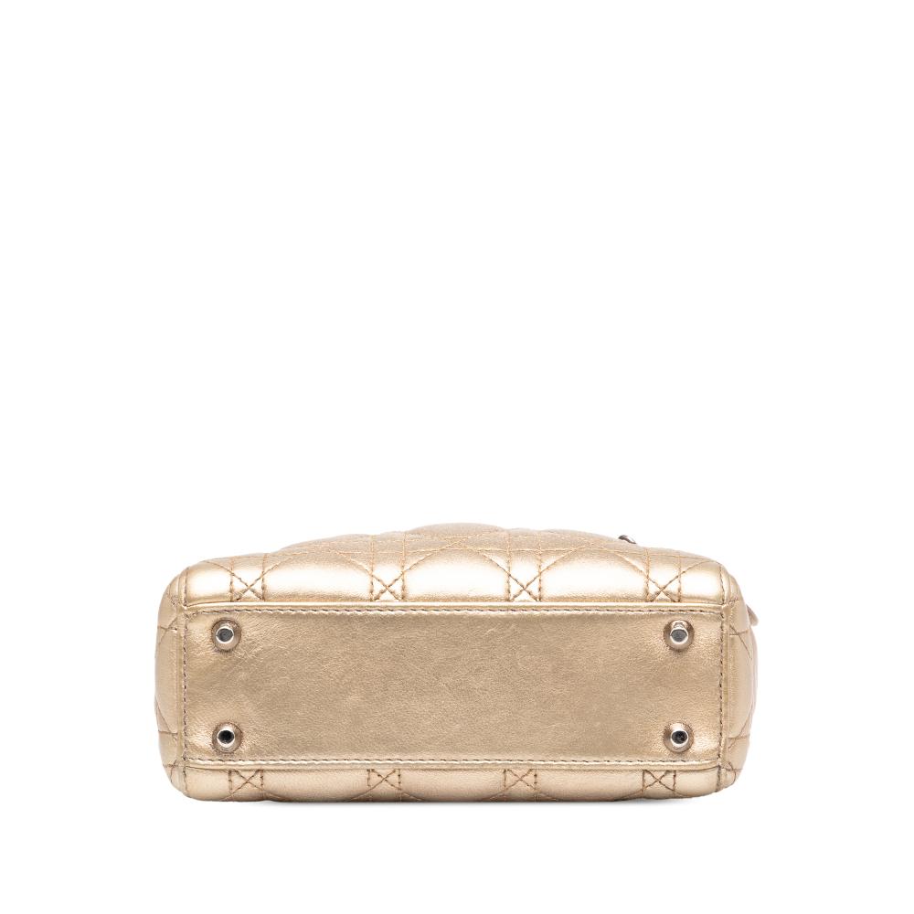 Christian Dior B Dior Gold Light Gold Lambskin Leather Leather Mini Metallic Lambskin Cannage Lady Dior Italy
