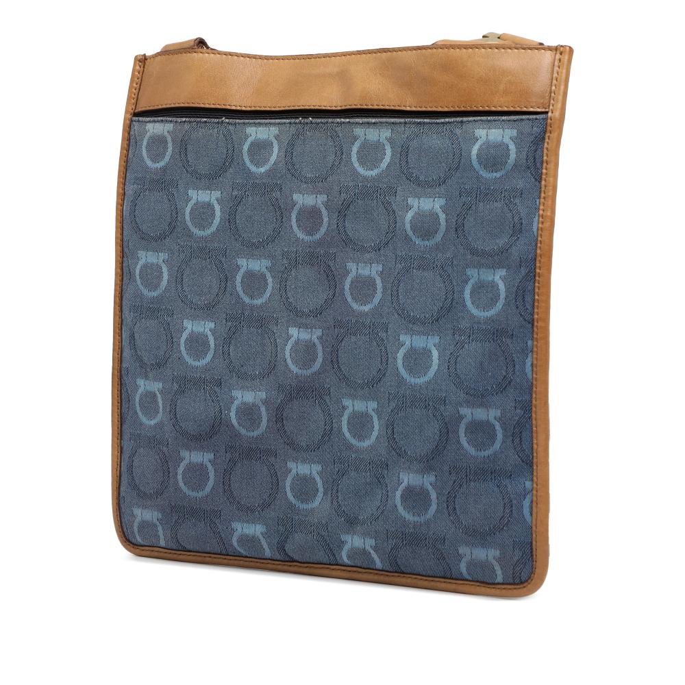 Ferragamo B Ferragamo Blue Canvas Fabric Gancini Crossbody Italy